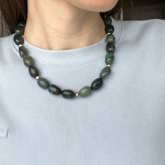 Soapstone Green Smooth Oval Beaded Eclectic Maximalism Chunky Necklace - Picture 6 of 10
